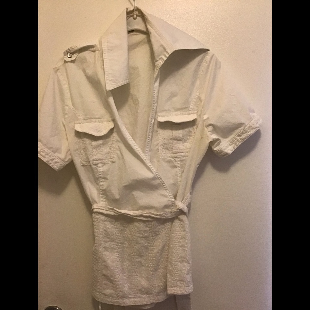 White wrap around shirt with epaulets